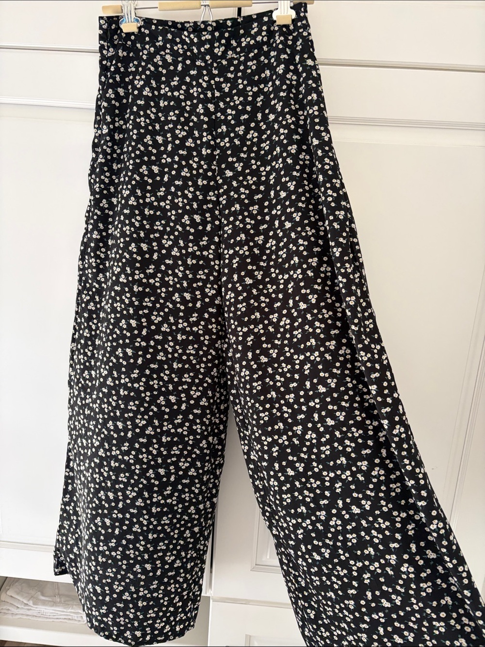 Wide-Leg Black Floral Pants
